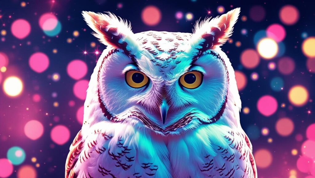 縁起がいいフクロウのアイキャッチ画像。幸運を呼ぶとされるフクロウが、月明かりに照らされた神秘的な森の枝に止まり、運気アップを象徴している。